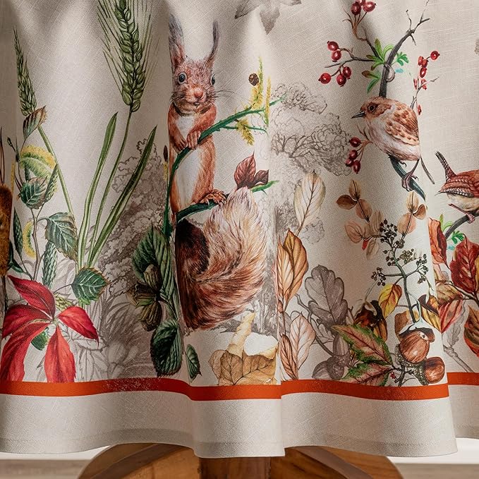 Maison d' Hermine Table Cloth Round Table 100% Cotton 69 Inches Fall Tablecloth Reusable Everyday Use for Thanksgiving Christmas Decorations Dining Farmhouse Party (Recolte)