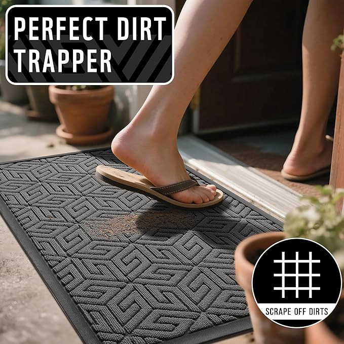Yimobra Large Door Mat 47x24, All-Weather Waterproof Outdoor Mats for Front Door, Non Slip Rubber Doormat for Patio Proch Outside Entryway Indoor, Gray