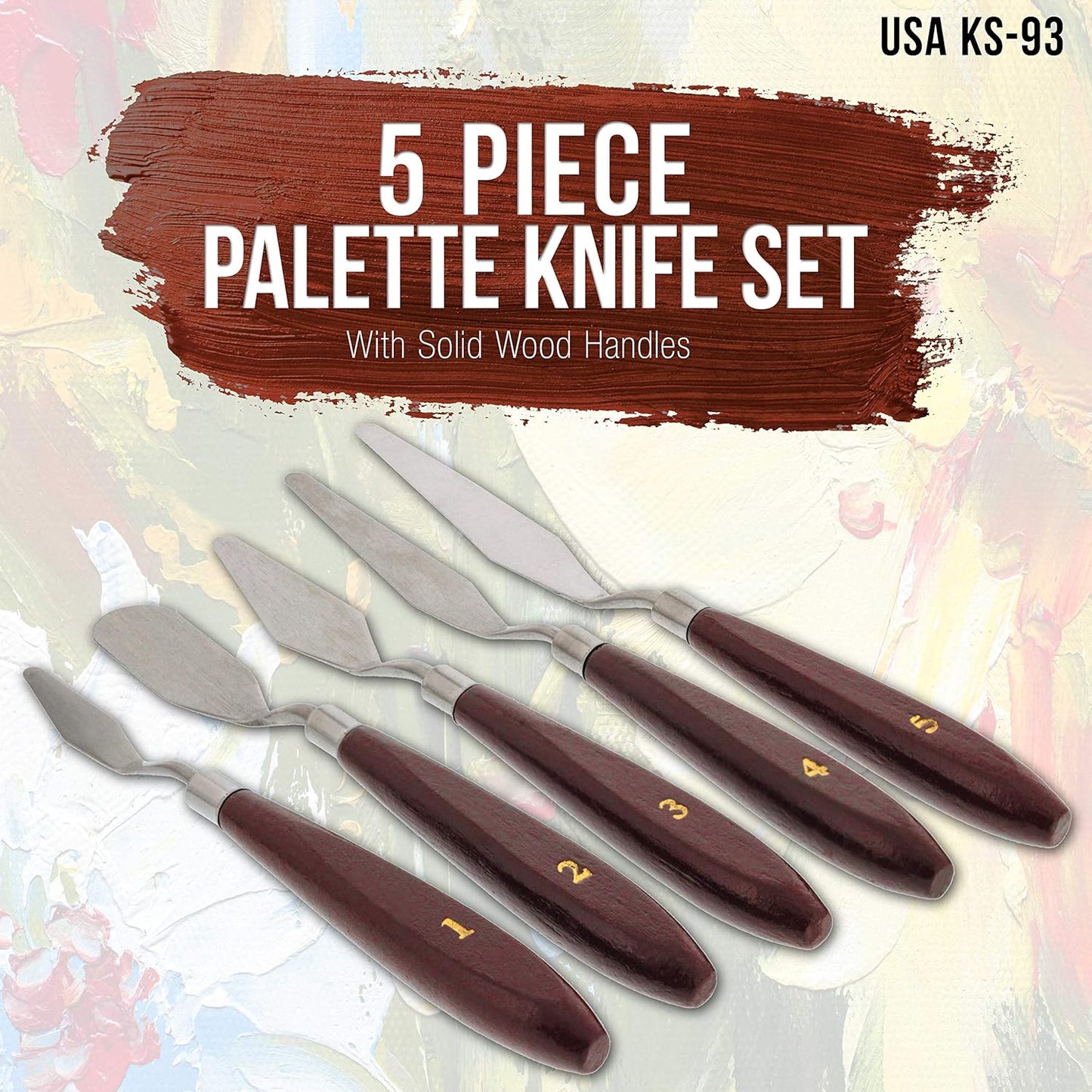 U.S. Art Supply 5-Piece Stainless Steel Palette Knife Set for Acrylic Painting - Paint Spatula Tools for Oil, Canvas Art - Painting Knives for Mixing, Texturing - Pallet Knives for Art & Cake