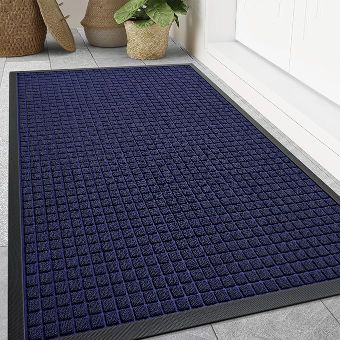 Smiry Front Door Mat Outside Entrance, Heavy Duty Natural Rubber Doormat, Non Slip, Trap Dirt and Moisture, Easy Clean, Low Profile Welcome Floor Mats for Indoor Outdoor Entry, 70x46.5 Inch, Navy Blue