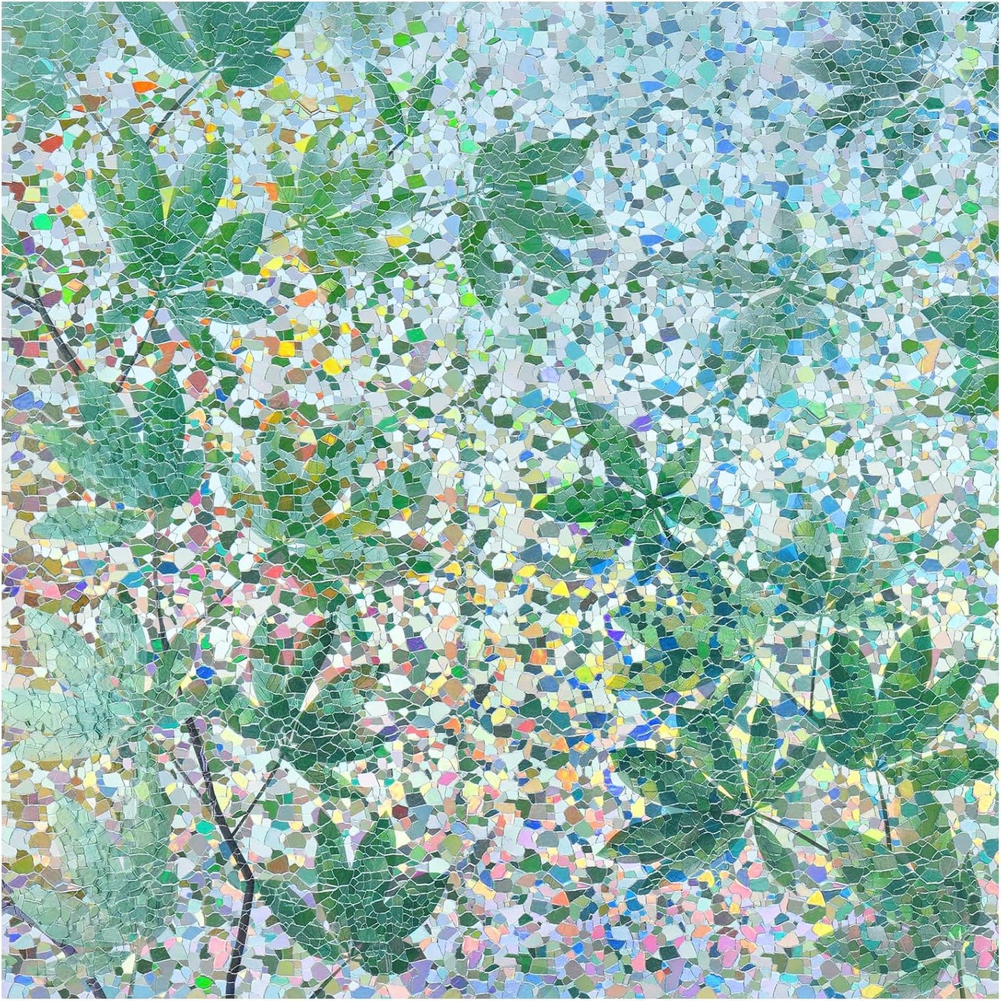 rabbitgoo Rainbow Window Privacy Film Decorative Stained Glass Diamond Pattern Window Sticker with Iridescent Tint Non-Adhesive Static Cling for Home Office Bathroom, Green Leaf 23.6 x 78.7 inch