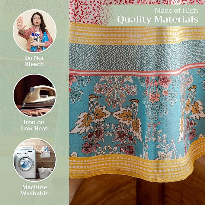Maison d' Hermine Table Cloth Round Table 100% Cotton 63 Inches Tablecloth Reusable Decorative Everyday Use for Dining Room, Farmhouse, Home, Party, Festive & Wedding Spring Summer - Marquise