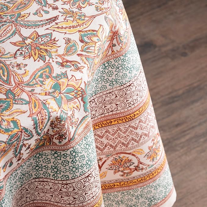 Maison d' Hermine Table Cloth Round Table 100% Cotton 63 Inches Fall Tablecloth Reusable Everyday Use for Thanksgiving Christmas Decorations Dining Farmhouse Party (Nila)