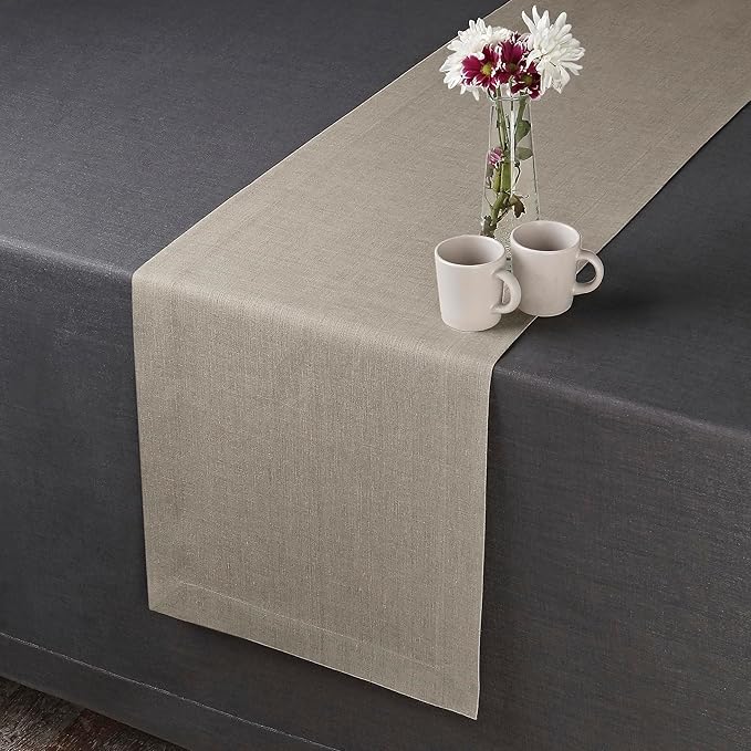 D'Moksha Homes Linen Natural Table Runner 108 Inches Long - 100% Pure Linen Dining Table Runner 14 x 108 Inch for Valentines, Holiday - Machine Washable
