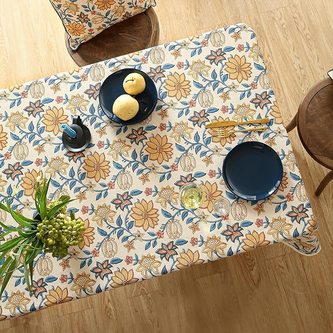 ISAENNE SAENNE Designer Bohemian Floral Extra Long TableclothRectangle,Linen Colorful Table Cloth,Wrinkle Resistant Decor Tablecloths for Dining Thanksgiving Kitchen Christmas,63"*110"-Estevan B