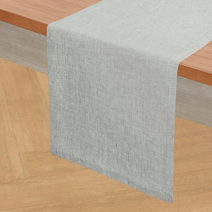 Solino Home Linen Table Runner 90 Inches Long - Athena, 100% Pure Linen Chambray Grey Table Runner 14 x 90 Inch for Dining