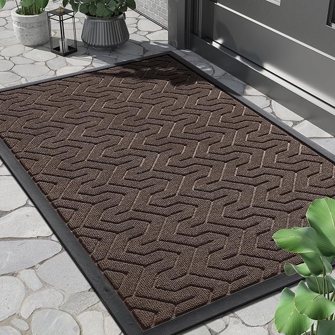 Yimobra Large Door Mat Outside Entrance 36x24, Waterproof Heavy Duty Outdoor Mats for Front Door, Non Slip Rubber Entry Mat for Garage Patio Indoor, Easy Clean, Brown