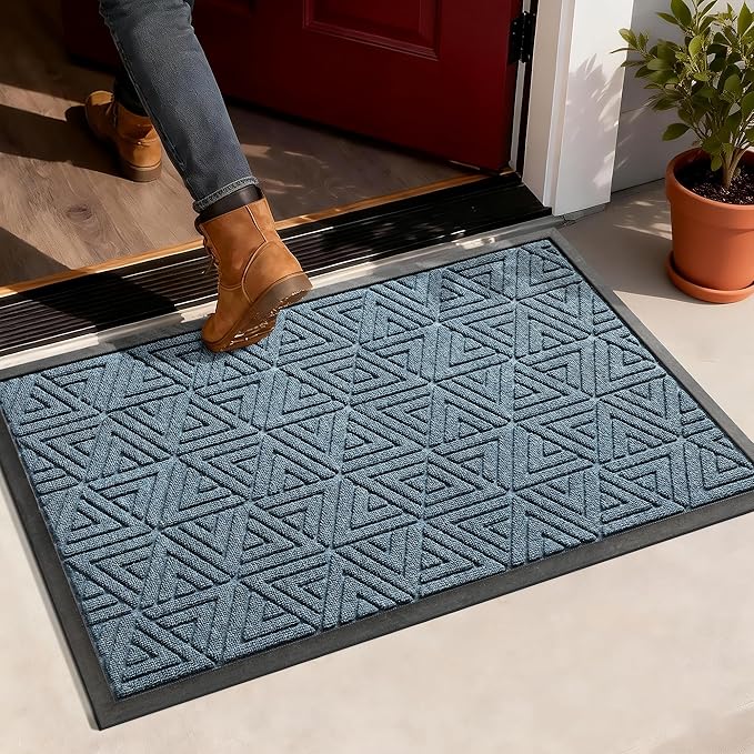 Yimobra Outdoor Mats for Front Door 29.5x17, Stops Mud & Dirt at Entrance, Fits Garage & Patio, All-Weather Waterproof Non Slip Outdoor Indoor Welcome Mat, Mix Blue