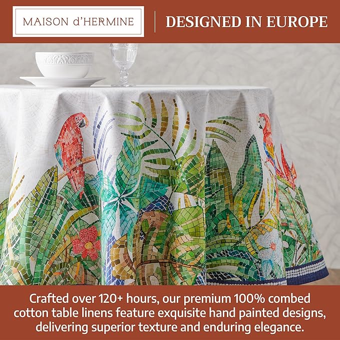 Maison d'Hermine Premium Table Cloth Round Table 100% Cotton 70 Inches Tablecloth Reusable Decorative Everyday Use for Dining Room, Farmhouse, Home, Party, Festive & Wedding - Mosaic
