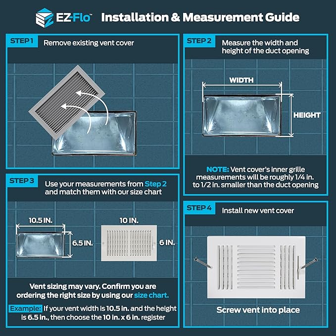 EZ-FLO 10 x 6 Inch (Duct Opening) Air Vent Cover for Wall or Ceiling, Two-Way Ventilation Register, Solid Steel HVAC Register Cover, White, 61610