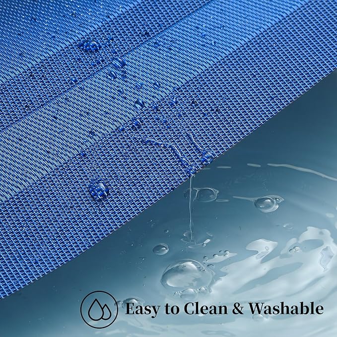 Leetaltree Blue Frame Placemats Set of 8 - Heat Resistant Non-Slip Place mats for Dining Table, Washable Durable PVC Vinyl Woven Table Mats（Blue Frame, 8）