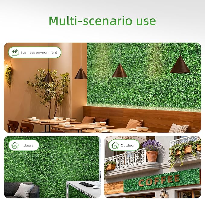 24x16 Inch Artificial Boxwood Panels (12-Pack) - UV Protected Faux Grass Wall Mats for Outdoor Fence Cover, Garden Privacy Screen, Indoor Wall Decor, and Wedding Backdrops (12)