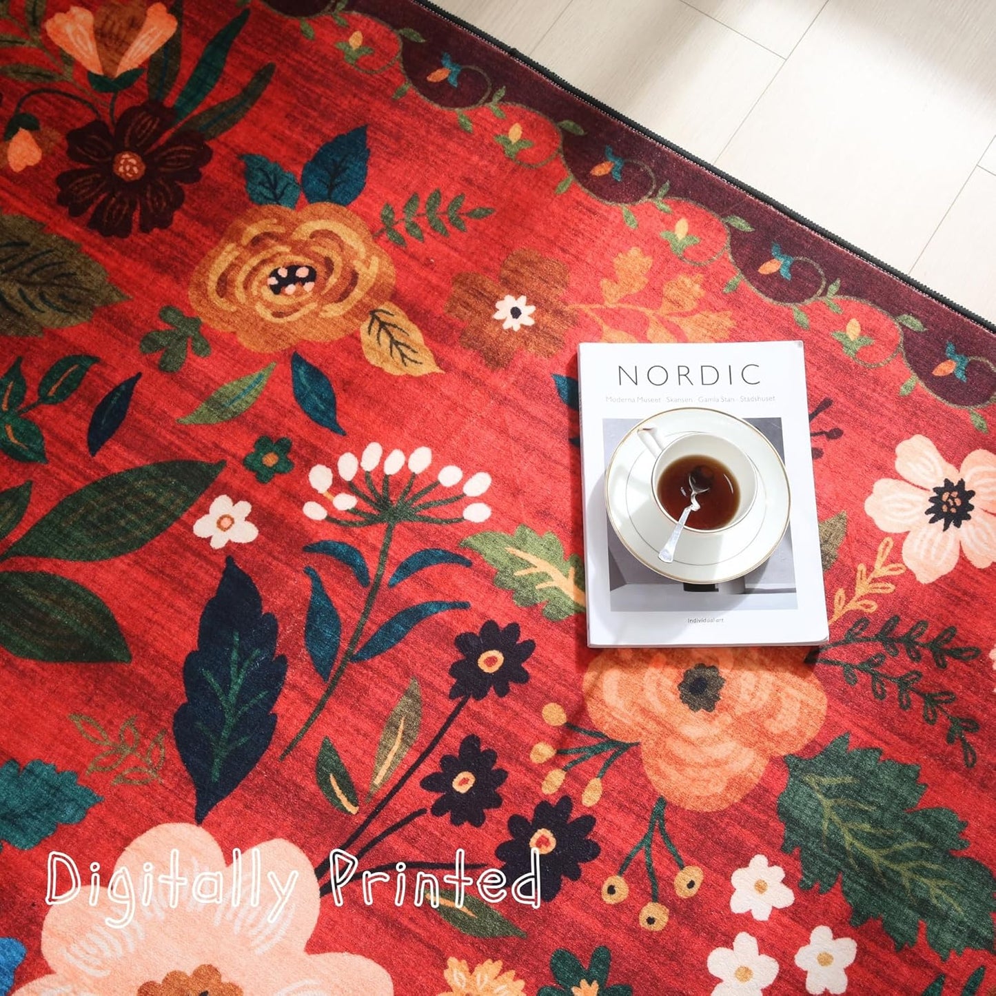 Rugcomf Runners for Hallways Kitchen Runner Rug Non Slip 2'x 10' Long Washable Rugs with Rubber Backing Soft Floral Carpet Runner for Hallways, Kitchen, Laundry, Bedroom, Bathroom(Red)