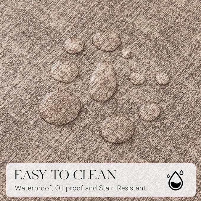 MOSAYT Faux Leather Placemats Set of 6, Heat Resistant Wipeable Washable Vinyl Place Mats with Coasters, Waterproof Oil Proof Table Mats for Kitchen Dining Party Indoor Outdoor, 12" x 17", Khaki
