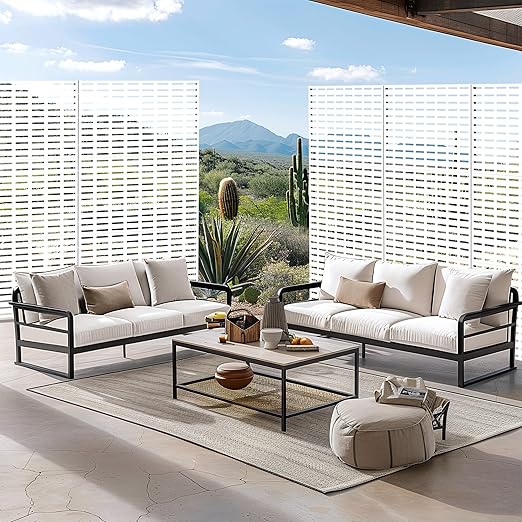 Casaphoria Metal Privacy Screen Outdoor, 72" H x 47" W Freestanding Decorative Privacy Screen for Patio Deck Balcony Garden with Stable Base, White-Abraham