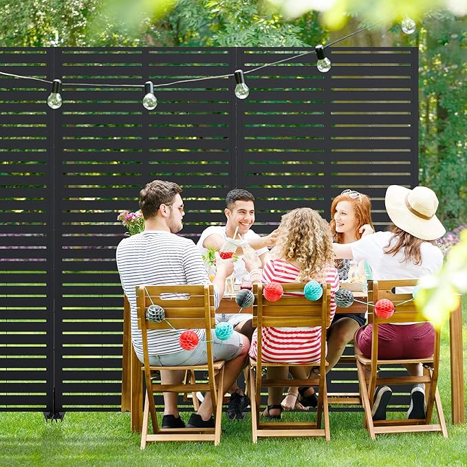 Casaphoria Metal Privacy Screen Outdoor, 72" H x 35" W Freestanding Decorative Privacy Screen for Patio Deck Balcony Garden with Stable Base, Black-Louvered