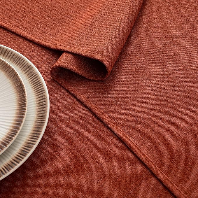 MIULEE Burnt Orange Linen Polyester Tablecloth Fall Thanksgiving 52x70 Inch Rectangle Table Cloth Waterproof,Stain Resistant & Wrinkle Resistant for Dining Party Wedding