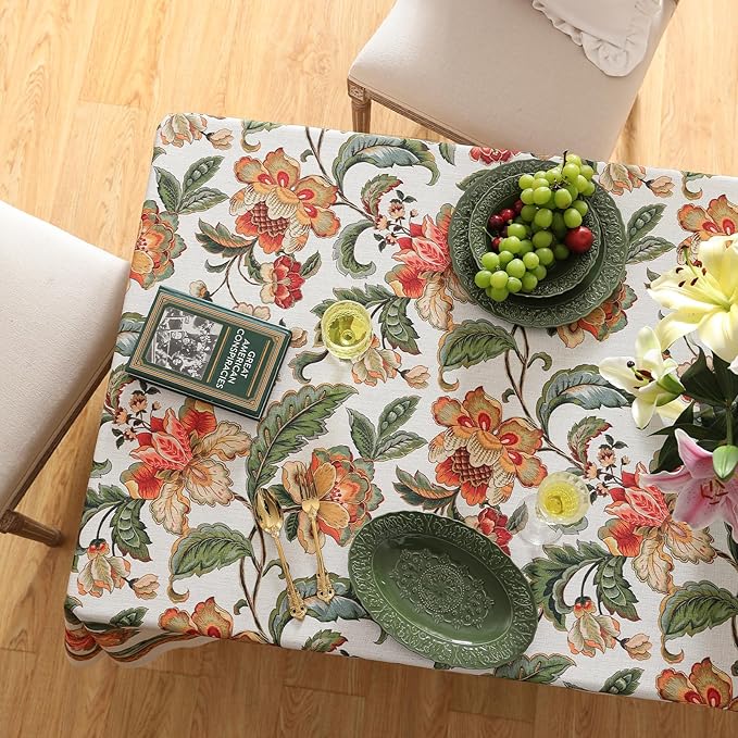 patdrea Designer Vintage Linen Rectangle Tablecloth,Provencal Rustic Floral Pattern Tablecloths,Decorative Table Cover Cloth for Kitchen,Dining Room,Tea Party,Home,Christmas,63"*102"
