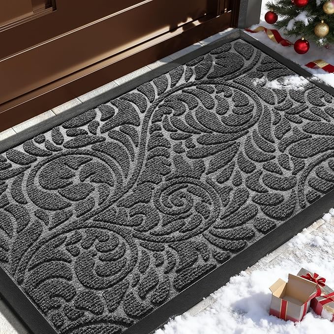 Yimobra Door Mat Outside Entrance 29.5x17, Waterproof Sturdy Outdoor Mats for Front Door, Heavy Duty Non-Slip Doormat for Garage Patio Entryway Indoor, Easy Clean, Grey