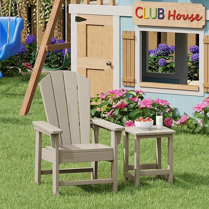 Costaelm Kids Outdoor Side Table, Small Patio HDPE Adirondack Square Table, Porch End Table for Outside Pool Garden, Sand