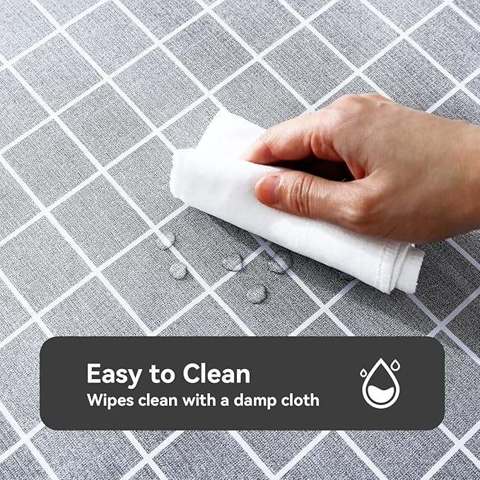 Romanstile Rectangle Vinyl Tablecloth, 100% Waterproof Oil-Proof Checkered Plastic Table Cloth, Heavy Duty Wipeable Table Covers for Dining, Camping, Picnic, Outdoor - 52 x 70 Inch, Grey