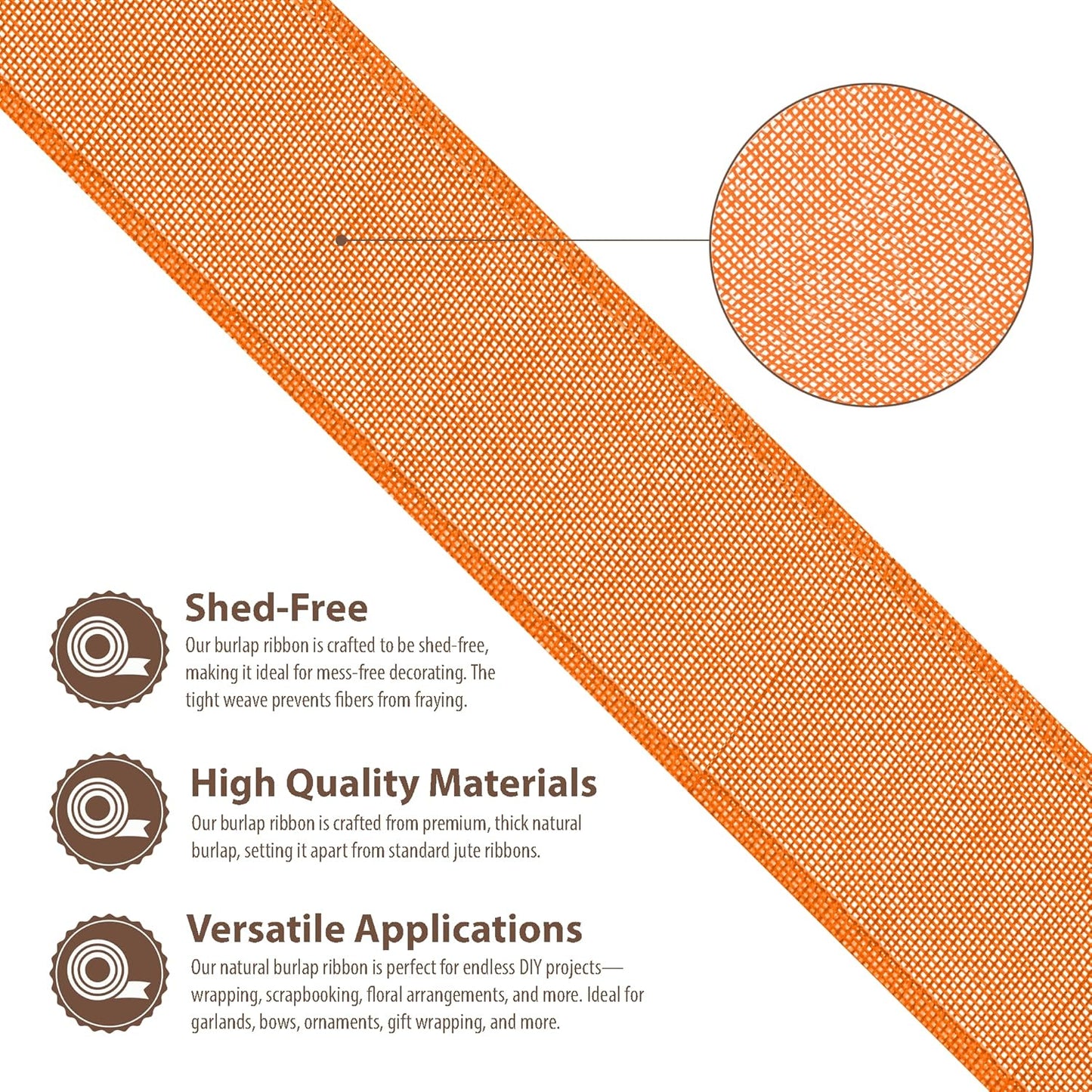 Mandala Crafts Orange Burlap Wired Ribbon 3 Inches Wide Jute Ribbons for Crafts - 10 Yds Roll Rustic Burlap Wrap Trim Ribbons for Wreaths Bows Party Decoration