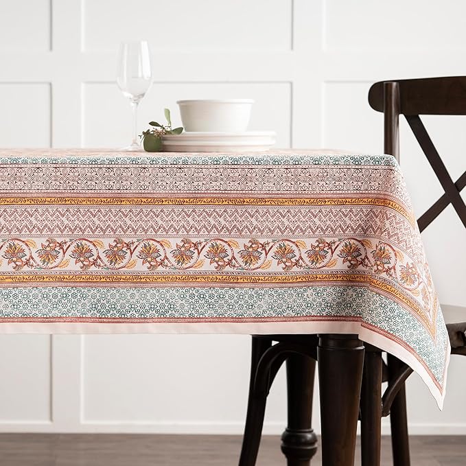 Maison d' Hermine Table Cloth Square Table 100% Cotton 60 x 60 Inches Fall Tablecloth Reusable Everyday Use for Thanksgiving Christmas Decorations Dining Farmhouse Party (Nila)