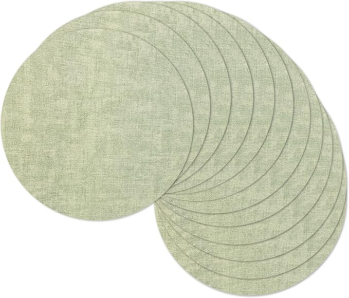 13" Round Placemats Set of 12, Reversible Faux Leather Heat Resistant Table Mats, 100% Waterproof Oilproof Wipeable Table Protective Placemats for Vinyl, Washable for Indoor (12, Light Green)