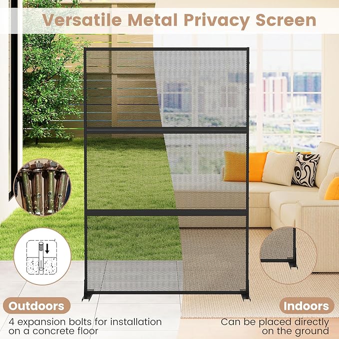 Giantex 2 Panels Metal Privacy Screen, 72''H x 48''W Powder-Coated Decorative Outdoor Fence Panel, Wall Divider for Room Separation, Freestanding Patio Divider for Balcony & Yard (Mesh Pattern)