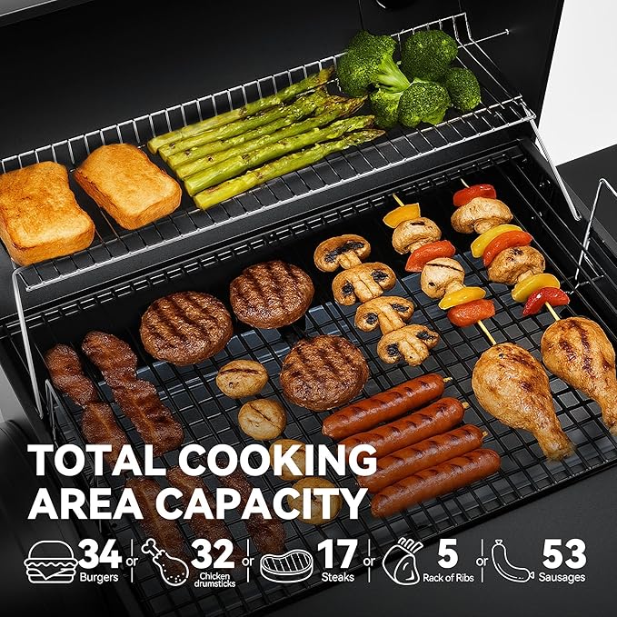 Royal Gourmet CC1830S BBQ Charcoal Grill and Offset Smoker | 823 Square Inch cooking surface, Outdoor for Camping | Black