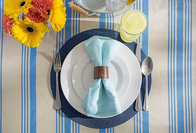 DII PVC Tabletop Collection Woven Indoor/Outdoor, Round Placemat Set, 13.75", Nautical Blue, 6 Piece