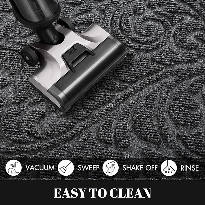 Yimobra Door Mat Outside Entrance 29.5x17, Waterproof Sturdy Outdoor Mats for Front Door, Heavy Duty Non-Slip Doormat for Garage Patio Entryway Indoor, Easy Clean, Grey