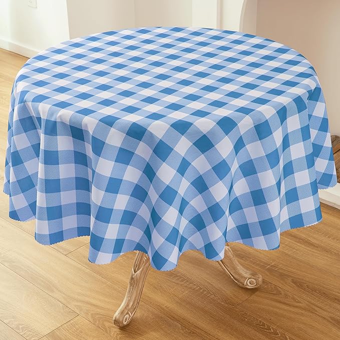 Waterproof Plaid Tablecloth Fabric - Round 58 Inch Classic Gingham Checker Table Cloth for Indoor/Outdoor Use - Buffalo Table Cover for Picnics, BBQs, and Parties