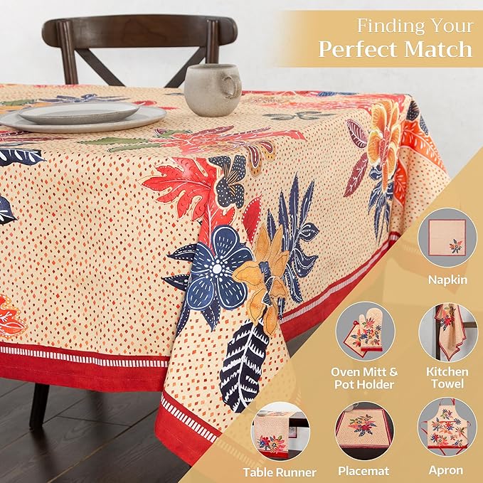 Maison d' Hermine Table Cloth Rectangle Table 100% Cotton 60 x 120 Inches Fall Tablecloth Reusable Everyday Use for Thanksgiving Christmas Decorations Dining Farmhouse Party (Kalahari)