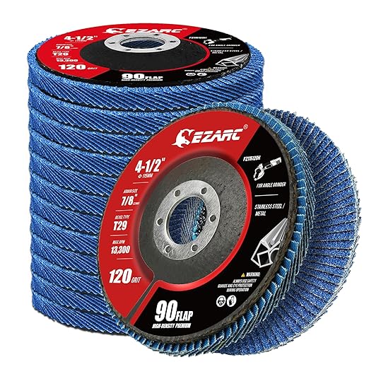 EZARC Flap Discs 120 Grit, 4.5" x 7/8" High Density Jumbo Zirconia Flap Sanding Disc Type 29 for Sanding, Rust Removal, Finishing, Grinding, Deburring (12 Pack)