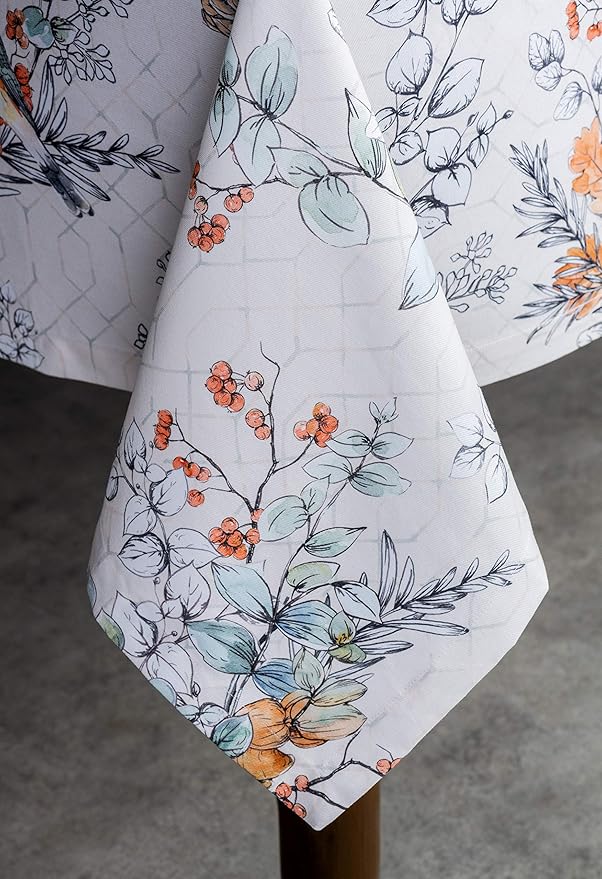Maison d' Hermine Table Cloth Square Table 100% Cotton 54 x 54 Inches Fall Tablecloth Reusable Everyday Use for Thanksgiving Christmas Decorations Dining Farmhouse Party (Whitish Shabby Chique)