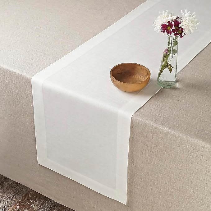 D'Moksha Homes Linen Ivory Table Runner 36 Inches - 100% Pure Linen Small Table Runner 14 x 36 Inch for Dresser, Coffee Tables, Valentines, Holiday - Machine Washable