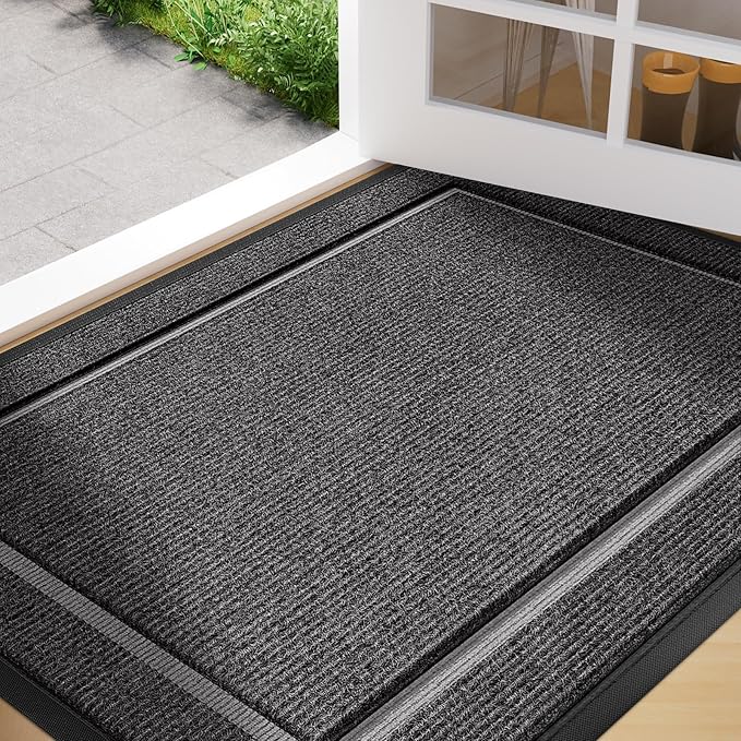 Large Front Door Mat Outside Entrance Indoor Doormat, 36" x 24" Outdoor Mats for Patio Waterproof, Outdoor Doormats for Outside Entry, Indoor Rugs for Entryway, Sturdy Natural Rubber Entry Mat, Grey