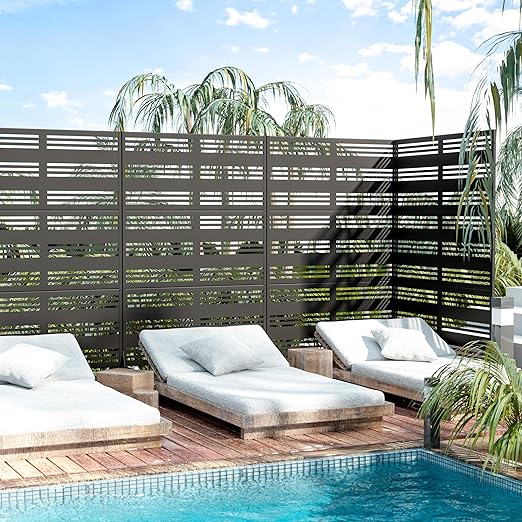 Casaphoria 72" H x 47" W Metal Outdoor Privacy Screen, Freestanding Decorative Divider for Patio, Deck, Balcony, and Garden with Stable Base, Black-Harold