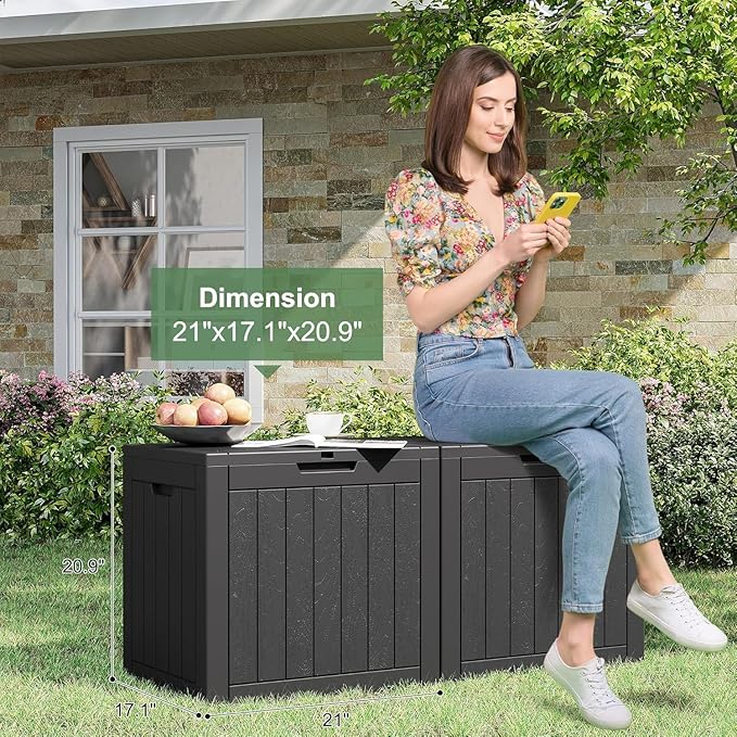 32 * 2 Gallon Outdoor storage deck Box Waterproof ，garden tool,backyard cushion,poolside toy storage,Small delivery boxes for outside,Two Boxes/set,Wood-like Striped BLack