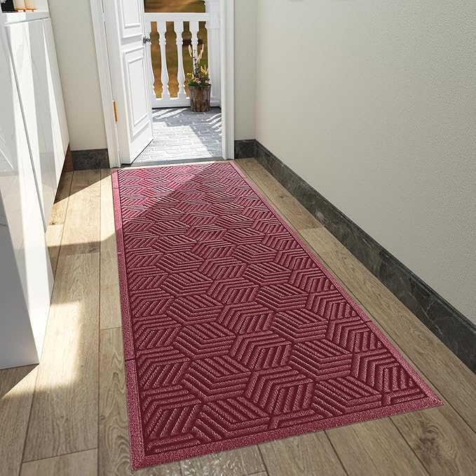 Yimobra Outdoor Indoor Runner Mat 72x24, All-Season Waterproof Entrance Mat for Front Door with Drainage Holes, Heavy Duty Non-Slip Doormat for Garage Patio Entryway, Red
