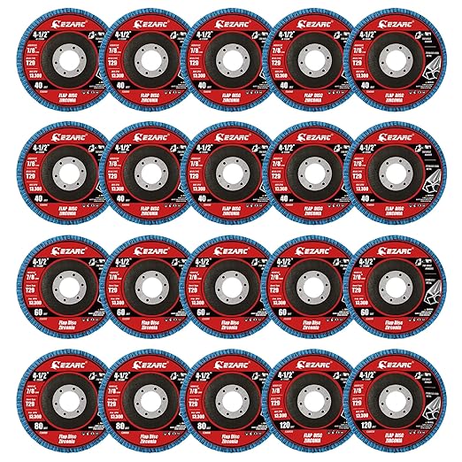 EZARC Flap Disc 20 Pack, 4.5" x 7/8", T29 Zirconia Abrasive Grinding Wheel, 40/60/80/120 Assorted Grits Flap Sanding Disc for Metal, Stainless Steel
