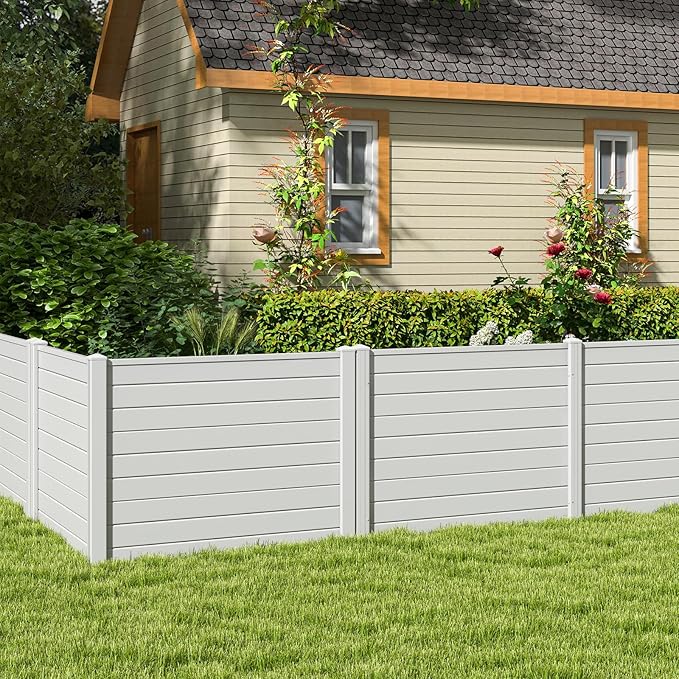 Giantex 2 Panels Air Conditioner Fence, 48''W x 36''H Outdoor Privacy Screen with 3 Stakes, Decorative Trash Can Enclosure, PVC Vinyl Freestanding Fences for Garden Lawn AC Unit Pool Pump, White