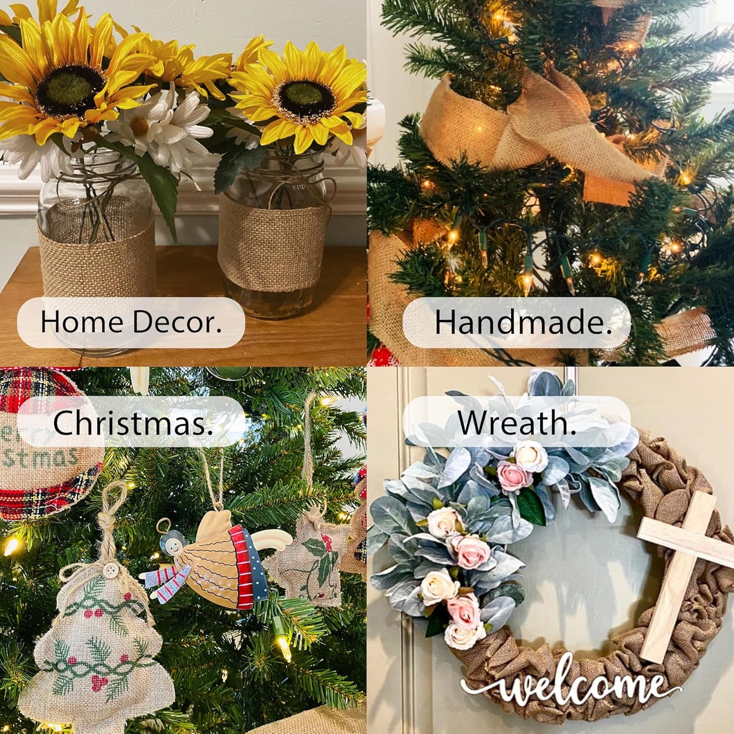 LaRibbons 2 Pcs 6 Inch Burlap Wide Fabric Craft Ribbon,10 Yard Per Roll, Natural Brown Ribbon for Bow Crafting,Wreath-Making, Tree Decoration