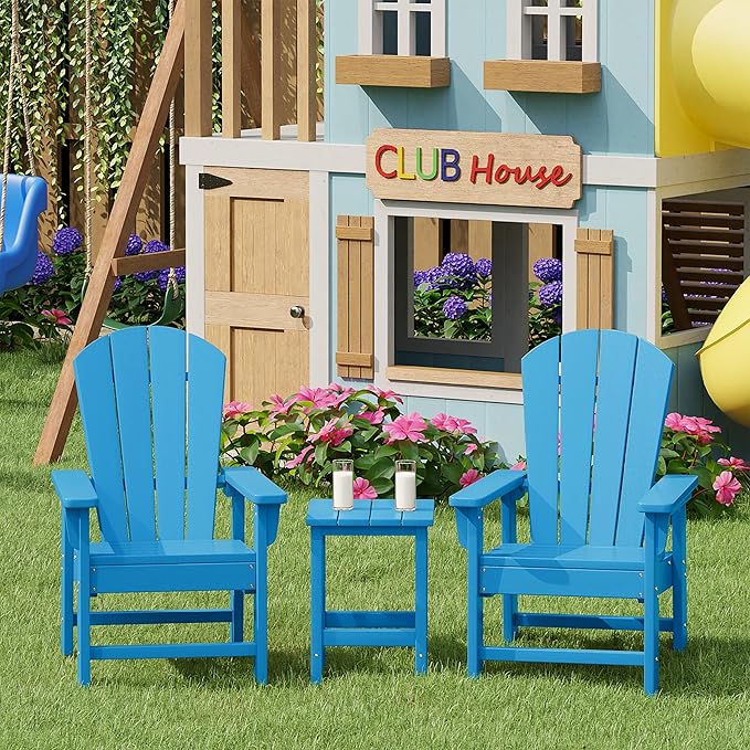 Costaelm Kids Outdoor Side Table, Small Patio HDPE Adirondack Square Table, Porch End Table for Outside Pool Garden, Pacific Blue