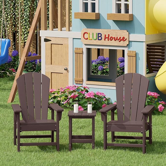 Costaelm Kids Outdoor Side Table, Small Patio HDPE Adirondack Square Table, Porch End Table for Outside Pool Garden, Dark Brown