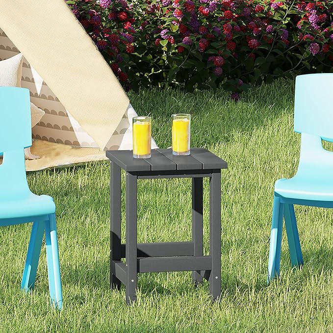 Costaelm Kids Outdoor Side Table, Small Patio HDPE Adirondack Square Table, Porch End Table for Outside Pool Garden, Gray