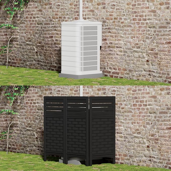 Outdoor Fence Privacy Panels,Resin Privacy Fence Panels for Outside,Air Conditioner Trash Can Pool Equipment Enclosure(4-Pack-Black)