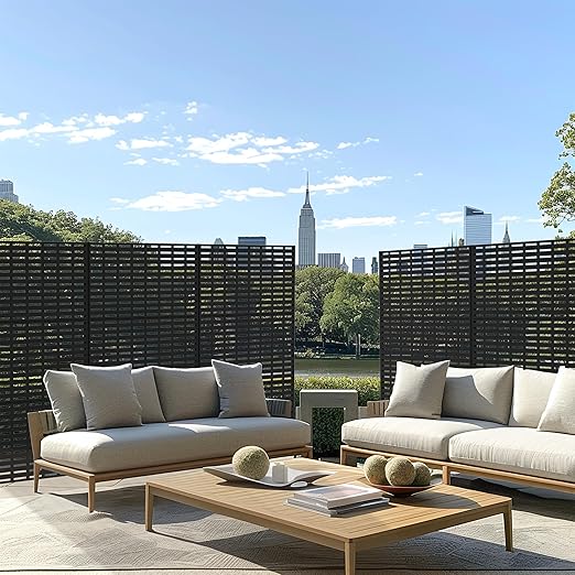 Casaphoria 72" H x 47" W Metal Outdoor Privacy Screen, Freestanding Decorative Divider for Patio, Deck, Balcony, and Garden with Stable Base, Black Abraham