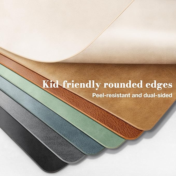 Roxifina Faux Leather Placemats Set of 4 - Vinyl Placemats Wipeable Waterproof Oil-Proof PU Place Mats Heat Resistant Reversible Table Mats for Dining, Kitchen, Outdoor, 12 x 17 Inch (Reddish Brown)